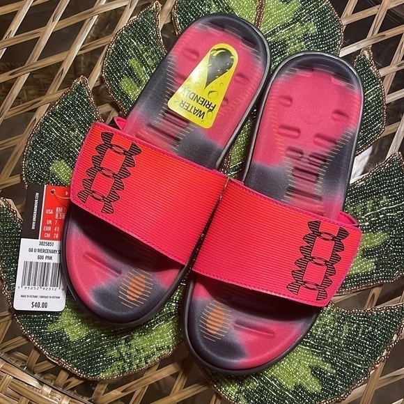Brand New Under Armour Water Friendly Mercenary Slides Large Strap Pink Sandals - Picture 10 of 10